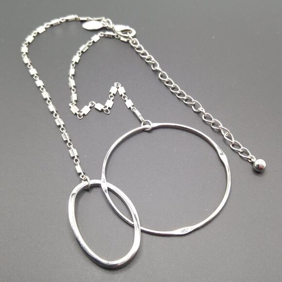 Chico's Silver Tone Double Hoop Necklace, Designer Chain, Stationary Hoops, 21" - Picture 6 of 7